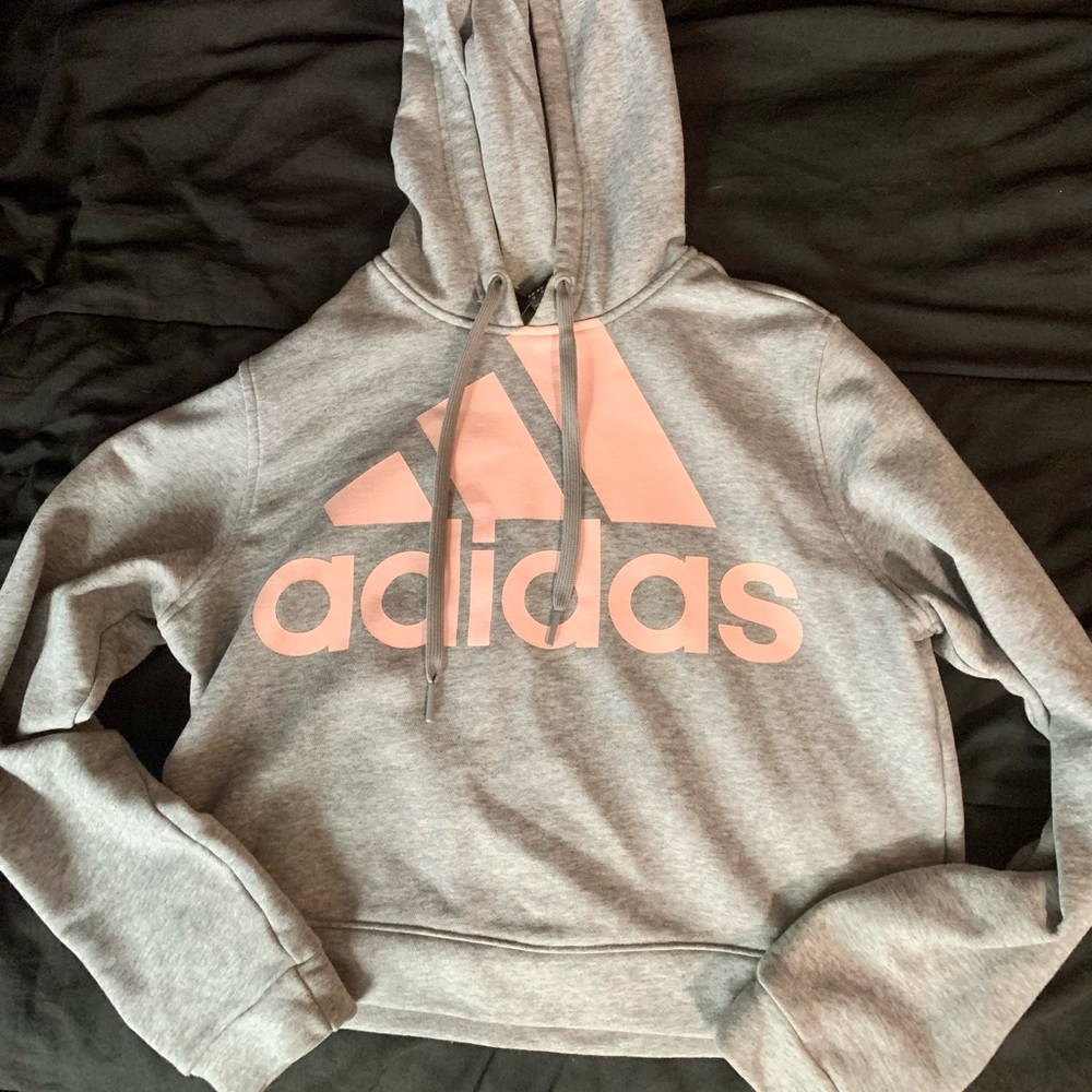 Adidas cropped hoodie: pink and grey